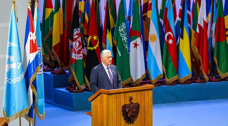 Miguel Mario Díaz-Canel Bermúdez, Primer Secretario del Comité Central del Partido Comunista de Cuba y Presidente de la República, en la Sesión inaugural de la Cumbre de Jefes de Estado y de Gobierno del Grupo de los 77 y China